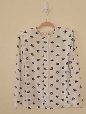 Christian Dior White Blouse with Blue Floral Motif